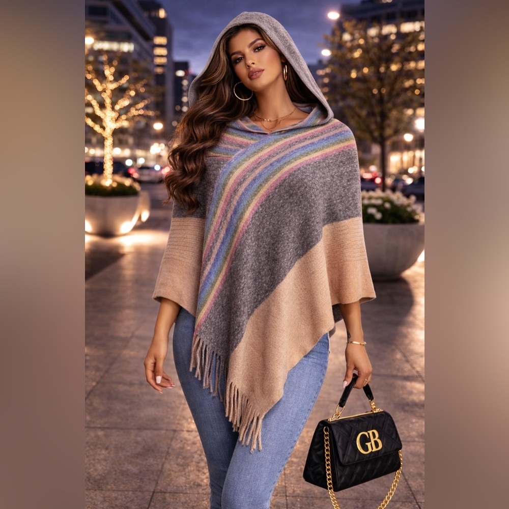 Cozy Luxe Hooded Shawl – Cream Multi Edition ✨